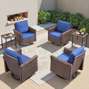 Buenhomino 6-Piece Swivel Chair Patio Set with Coffee Tables, PE Wicker Outdoor Lounge with Olefin Cushions & Steel Frame - 1 of 4