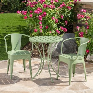 Christopher Knight Home Timotha 3 Piece Outdoor Modern Metal Round Patio Bistro Set with Open Slat Design - 1 of 4