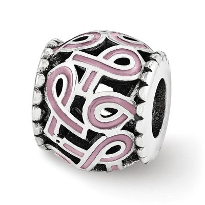 Black Bow Jewelry Sterling Silver, Pink Enamel Awareness Ribbon Bead Charm
