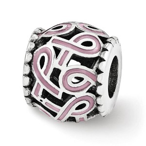 Black Bow Jewelry Sterling Silver, Pink Enamel Awareness Ribbon Bead Charm - 1 of 2