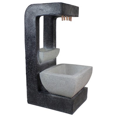 Gray Polystone LED Lighted Rainfall Outdoor Fountain with Planter