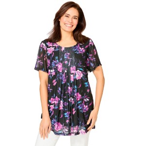 Woman Within Plus Size Miracle Mesh Overlay Tunic - 1 of 4