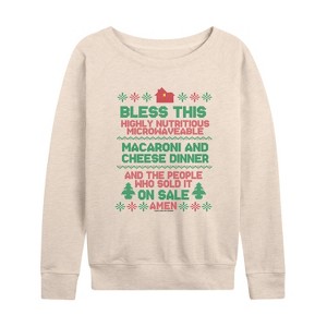 Women's - Home Alone - Mac Cheese Amen Lightweight French Terry Wide Neck Long Sleeve Graphic Shirt - 1 of 4
