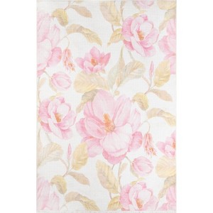 5'x8' Helena Botanical Area Rug Beige/Pink - Momeni: Modern Ikat Design, Low Pile, Polyester & Cotton, Indoor Use - 1 of 4