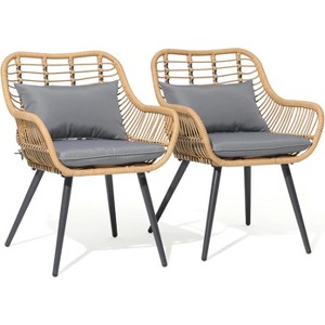 SUGOLD Outdoor Wicker Chairs Set of 2, Patio Rattan Dining Porch Chairs with Cushions and Armrest for Outside Lawn, Balcony, Garden, Gray - 1 of 1