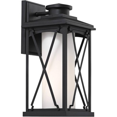 Minka Lavery Modern Outdoor Wall Light Fixture Matte Black 15 3/4" Etched Opal Glass Shade for Post Exterior Deck Porch Yard Patio