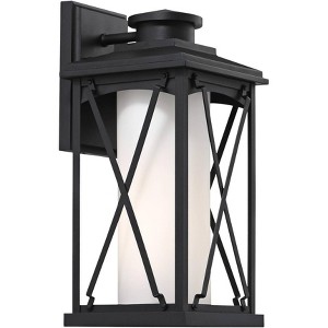 Minka Lavery Modern Outdoor Wall Light Fixture Matte Black 15 3/4" Etched Opal Glass Shade for Post Exterior Deck Porch Yard Patio - 1 of 2