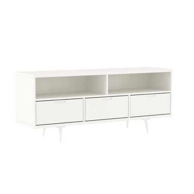 59" Solid Wood Mid-Century Modern 3-Drawer TV Stand with Open Storage and Concealed Drawers for Living Room and Bedroom