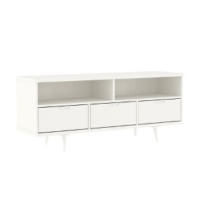 59" Solid Wood Mid-Century Modern 3-Drawer TV Stand with Open Storage and Concealed Drawers for Living Room and Bedroom - 1 of 4