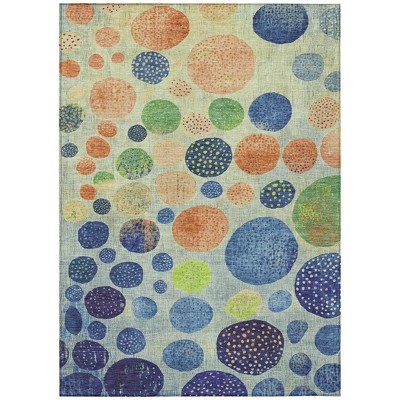 Navy Blue And Lime Green Geometric Washable Indoor Outdoor Area Rug