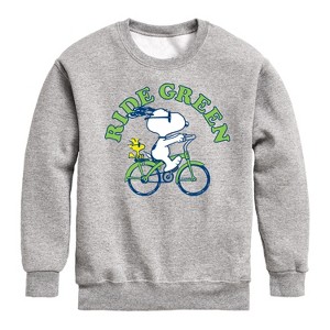 Boys' - Peanuts - Ride Green Graphic Long Sleeve Fleece Sweatshirt - 1 of 4