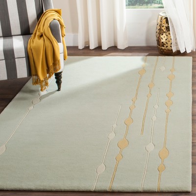 Light Green Wool and Viscose Tufted Handmade Rug, 3'6" x 5'6"