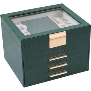 3-Layer Jewelry Box with Clear Lid and 2 Drawers, Black Multi-Functional Organizer for Rings, Earrings, Necklaces - 1 of 4