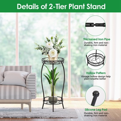 Black 26.57in Rustproof Iron 2-Tier Plant Stand