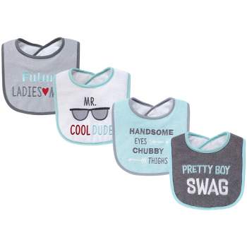 Hudson Baby Infant Boy Cotton Terry Drooler Bibs with Fiber Filling 4pk, Pretty Boy Swag, One Size
