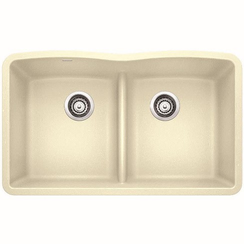 Blanco 442076 Diamond 32 Silgranit Granite Composite Undermount Equal Double Bowl Kitchen Sink With Low Divide Biscuit