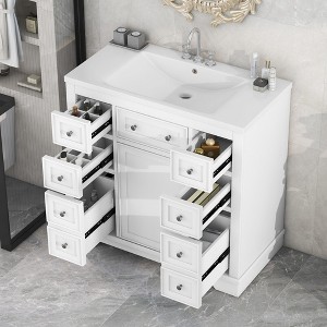 TIRAMISUBEST 36" Bathroom Vanity with Ceramic Sink Combo, Freestanding Bathroom Vanity Cabinet with 6 Drawers and Adjustable Shelf - 1 of 4