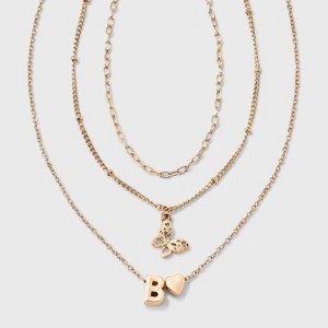 Girls' Initial with Choker and Layered Necklace Set - art class™ Gold - 1 of 3
