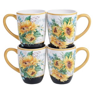 18oz 4pk Earthenware Sunflower Fields Mugs - Certified International - 1 of 3