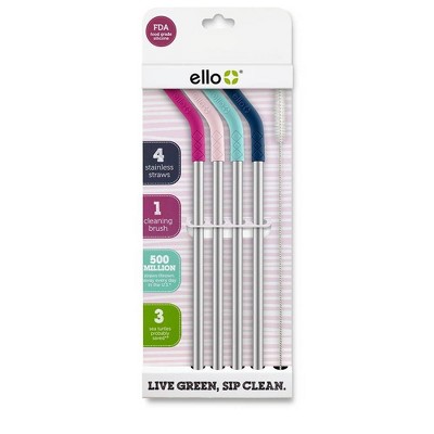 Ello 4pk Stainless Straws with Silicone Tips