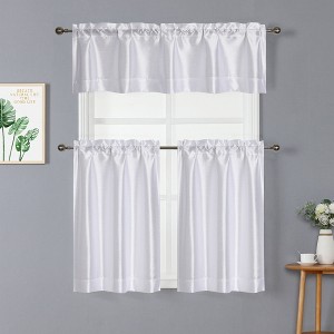Kate Aurora Parisian Living Complete 3 Piece Lightweight Sheer Cafe Kitchen Curtain Tier & Valance Set - 1 of 4