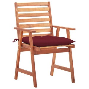 vidaXL 3X Solid Acacia Wood Patio Dining Chairs with Wine Red Cushions - Outdoor Seating for Garden, Terrace, or Patio - 1 of 4