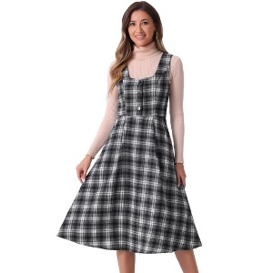INSPIRE CHIC Women's Plaid Vintage Sleeveless High Waist Midi Pinafore A-Line Dress with Pocket - 1 of 4