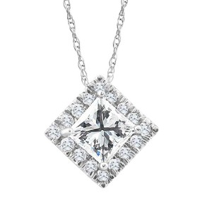 Pompeii3 1 1/5Ct Princess Cut Diamond (1ct center) Enhanced Diamond Halo Pendant Necklace - 1 of 4