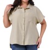 Agnes Orinda Women's Plus Size Twill Hign Low Hem Collared Short Sleeve Casual Shirts - 2 of 4
