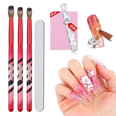 Saviland Kolinsky Brush Set: 8/10/14 Sizes for Sculpting & Powder Art - Core Acrylic System Tools. (Two-Tone Red/Black)