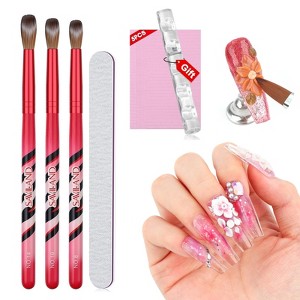 Saviland Kolinsky Brush Set: 8/10/14 Sizes for Sculpting & Powder Art - Core Acrylic System Tools. (Two-Tone Red/Black) - 1 of 4