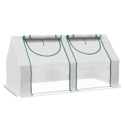 Outsunny 6' x 3' x 3' Portable Greenhouse, Garden Hot House with Two PE/PVC Covers, Steel Frame and 2 Roll Up Windows