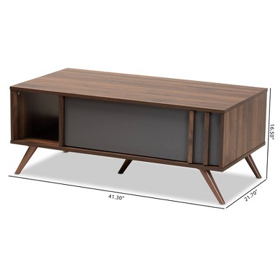 Naoki Two-Tone Grey and Walnut Wood Coffee Table with Storage