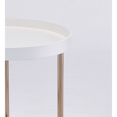 Edie 22" Round White Metal and Wood Accent Table