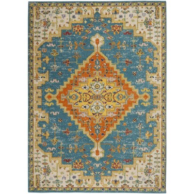 Turquoise Ivory Medallion 4' x 6' Synthetic Area Rug