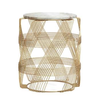Tiro Modern Glam Handcrafted Marble Top Wire Frame Side Table Natural/Gold - Christopher Knight Home