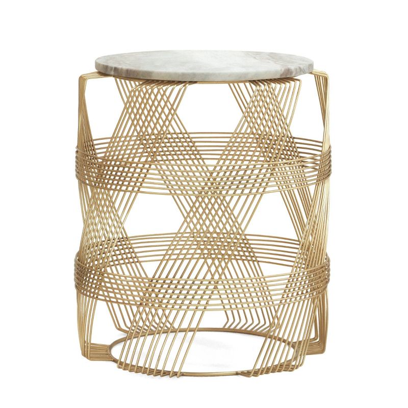Tiro Modern Glam Handcrafted Marble Top Wire Frame Side Table Natural/Gold - Christopher Knight Home, 1 of 10