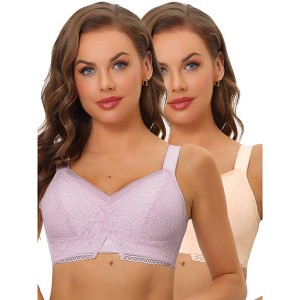 Allegra K Women's Lace Minimizer U Back Full Coverage Wireless Everyday Bralettes 2 Packs - 1 of 4
