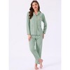 INSPIRE CHIC Women's Lounge Set Cotton Ribbed Button Up Long Sleeve Pants Pattern with Pocket Pajama Set Loungewear - 3 of 4