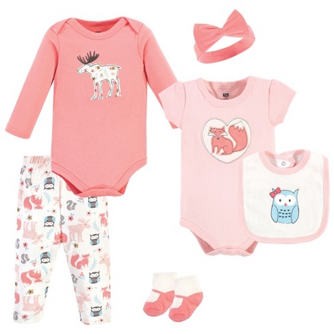 Hudson Baby Infant Girl Cotton Layette Set, Pink Fox, 6-9 Months : Target