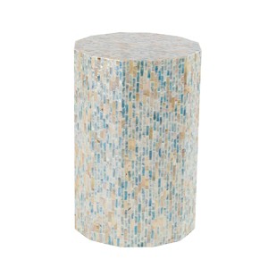 Natural Wood and Shell Octagon Accent Table Blue - Olivia & May: Handmade, No Assembly Required - 1 of 4