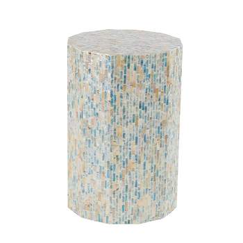 Natural Wood and Shell Octagon Accent Table Blue - Olivia & May