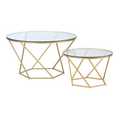Geometric Glam Nesting Coffee Tables Glass/Gold - Saracina Home: Round, Tempered Glass, Metal Frame