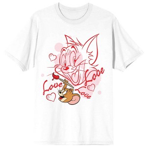 Tom & Jerry Love Sketch Women's White Short Sleeve Crew Neck Tee - 1 of 3