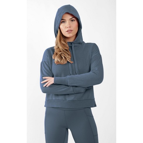 90 Degree By Reflex Womens Casual Fit Long Sleeve Hooded Basic Sweatshirt -  Blue Medium