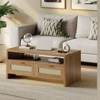 2 Tiers Boho Coffee Table with Storage,40¡± Mid Century Rattan Console Table with Drawers and Open Shelf - 3 of 4