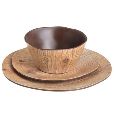 Wood Grain Semi-Matte Melamine Outdoor Dinnerware Set, Service for 4