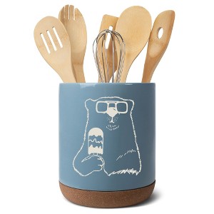 Elanze Designs Kitchen Utensil Holder With Non Slip Cork Base Large 8 Inch Ceramic Storage Crock Quirky Fun Countertop Organizer Polar Bear Sunglasses - 1 of 4