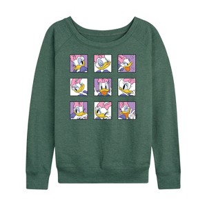 Women's - Disney - Daisy Emotions Grid Lightweight French Terry Wide Neck Long Sleeve Shirt - 1 of 4
