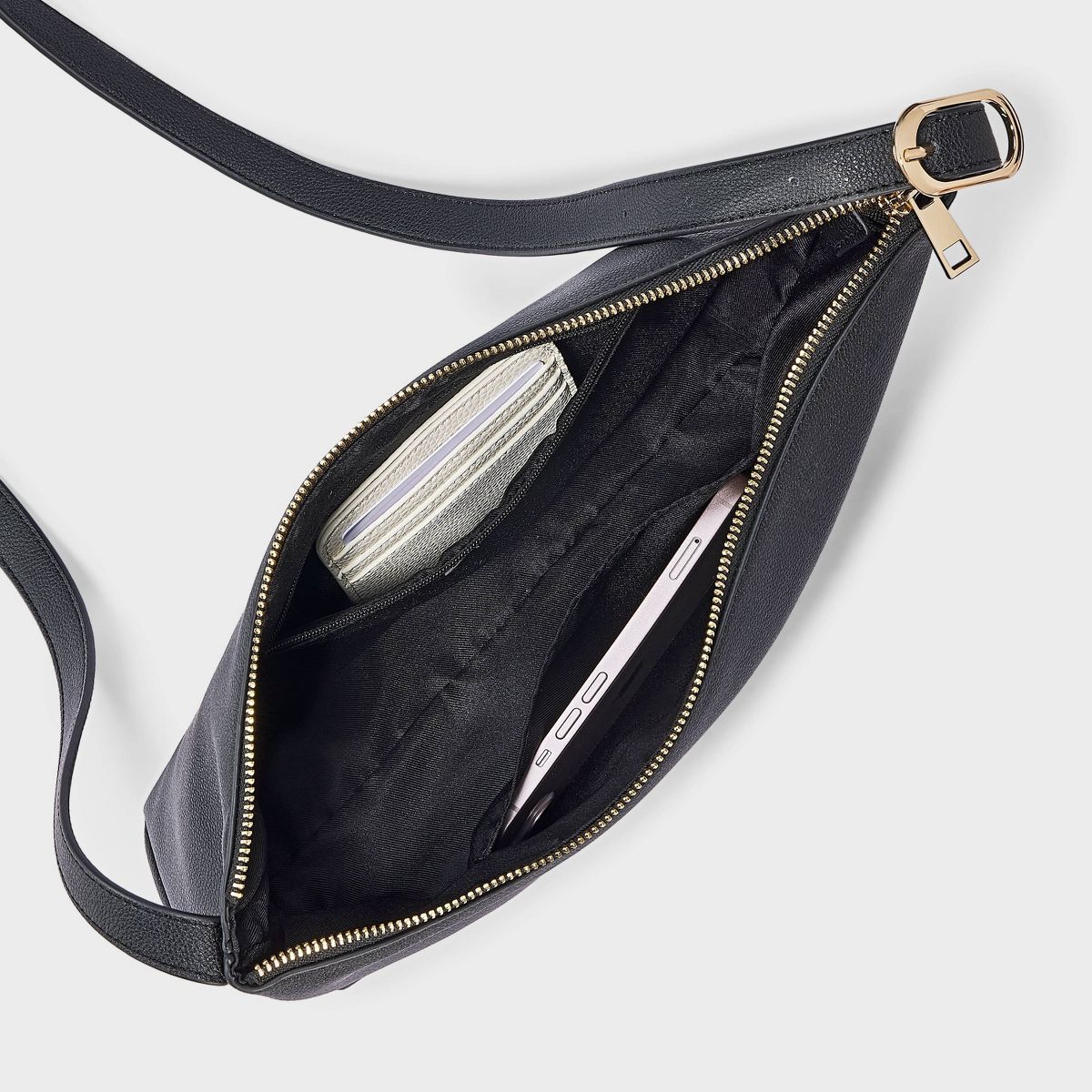 Faux Suede Slouchy Elongated Buckle Strap Crossbody Bag - A New Day™ - thumbnail 4